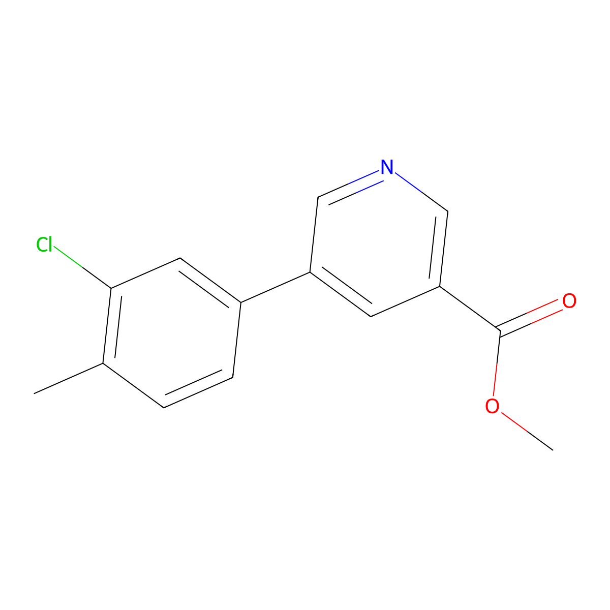 Methyl 5-(3-chloro-4-methylphenyl)pyridine-3-carboxylate molecular structure, CAS 1820684-90-9