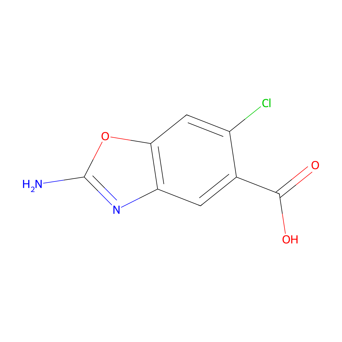 2-Amino-6-chloro-1,3-benzoxazole-5-carboxylic acid molecular structure, CAS 1820684-94-3