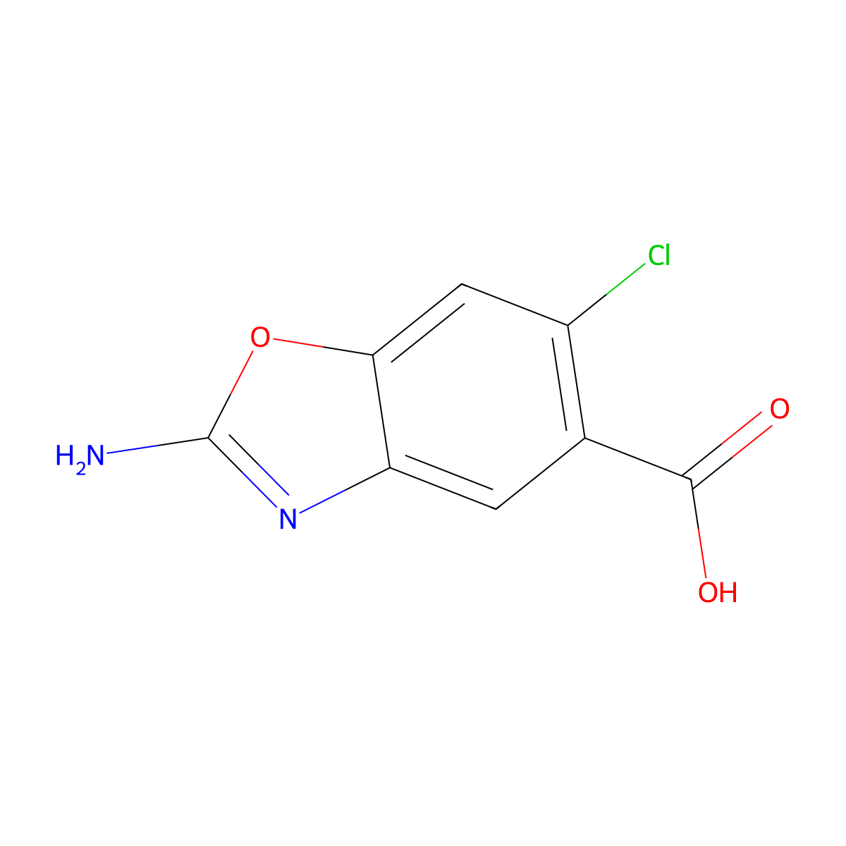 2-Amino-6-chloro-1,3-benzoxazole-5-carboxylic acid molecular structure, CAS 1820684-94-3