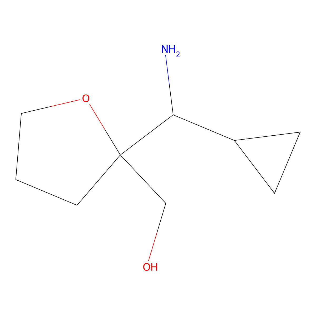 {2-[Amino(cyclopropyl)methyl]oxolan-2-yl}methanol molecular structure, CAS 1820685-19-5