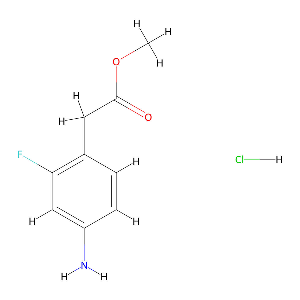 Methyl 2-(4-amino-2-fluorophenyl)acetate hydrochloride molecular structure, CAS 1820686-43-8