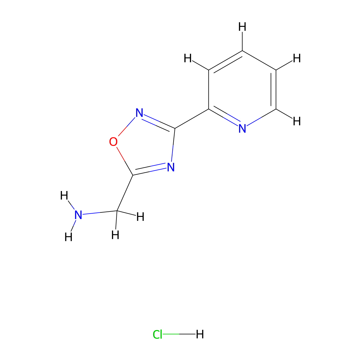 (3-(Pyridin-2-yl)-1,2,4-oxadiazol-5-yl)methanamine hydrochloride molecular structure, CAS 1820687-15-7