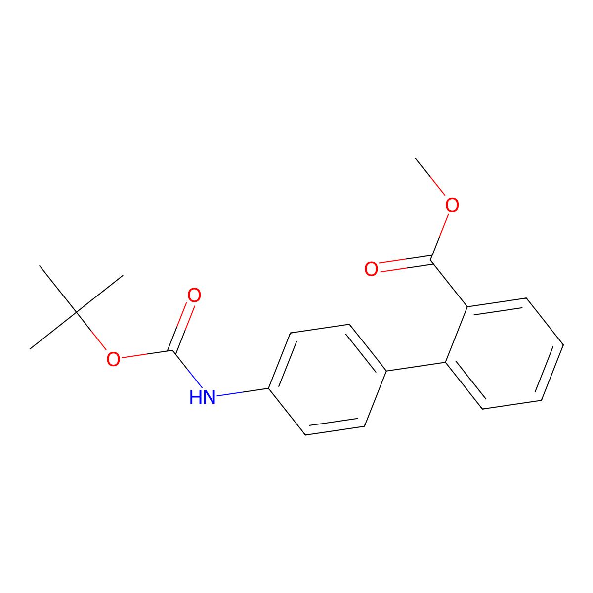 Methyl 2-(4-{[(tert-butoxy)carbonyl]amino}phenyl)benzoate molecular structure, CAS 1820687-23-7