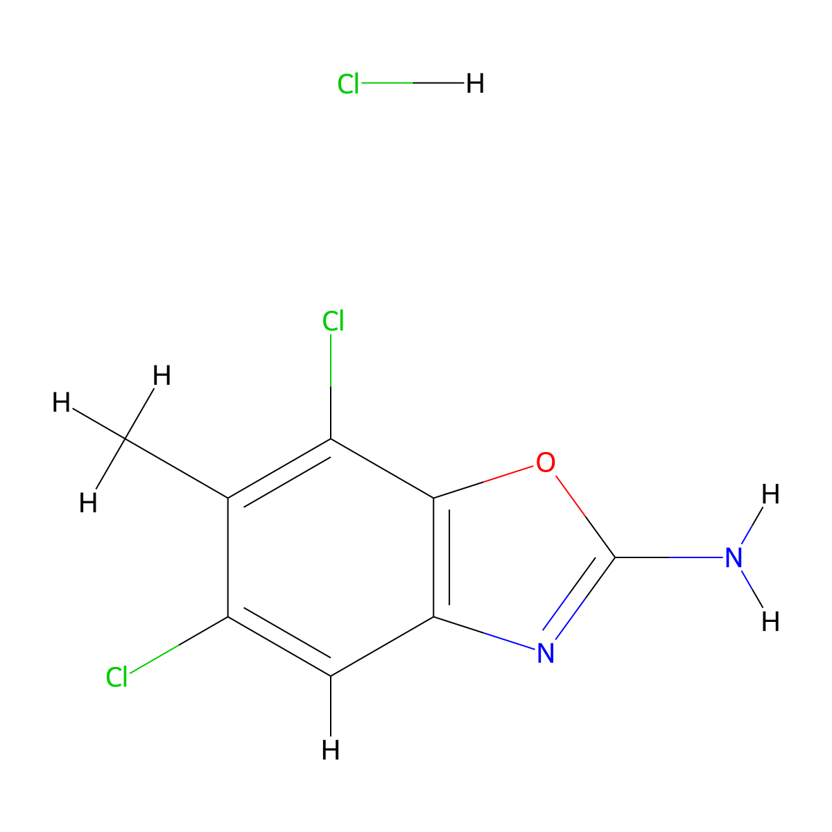 5,7-Dichloro-6-methyl-1,3-benzoxazol-2-amine hydrochloride molecular structure, CAS 1820688-00-3