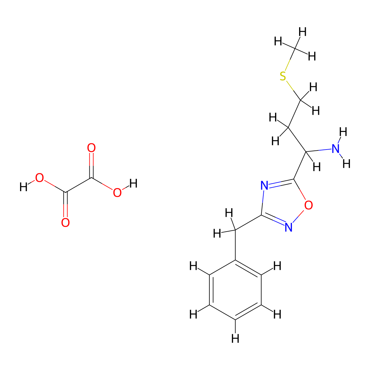 1-(3-Benzyl-1,2,4-oxadiazol-5-yl)-3-(methylthio)propan-1-amine oxalate molecular structure, CAS 1820703-53-4