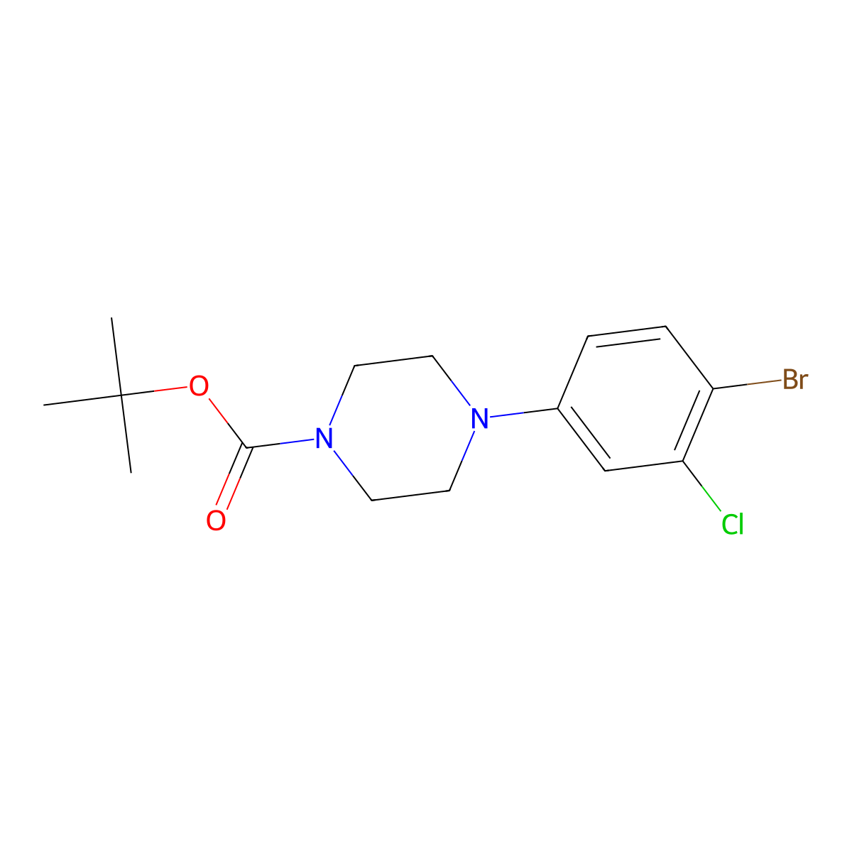 Tert-butyl 4-(4-bromo-3-chlorophenyl)piperazine-1-carboxylate molecular structure, CAS 1820703-82-9