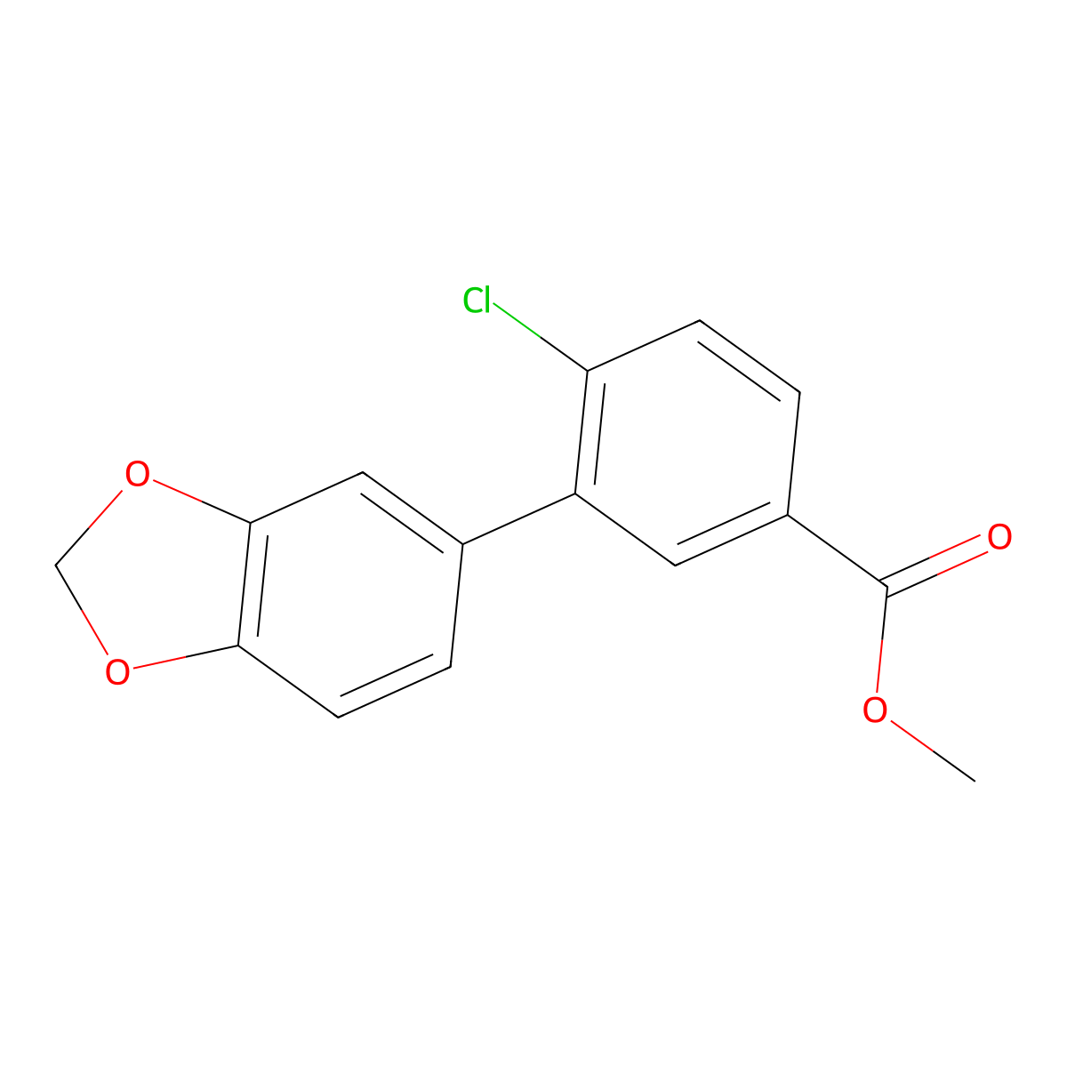 Methyl 3-(2H-1,3-benzodioxol-5-YL)-4-chlorobenzoate molecular structure, CAS 1820703-97-6