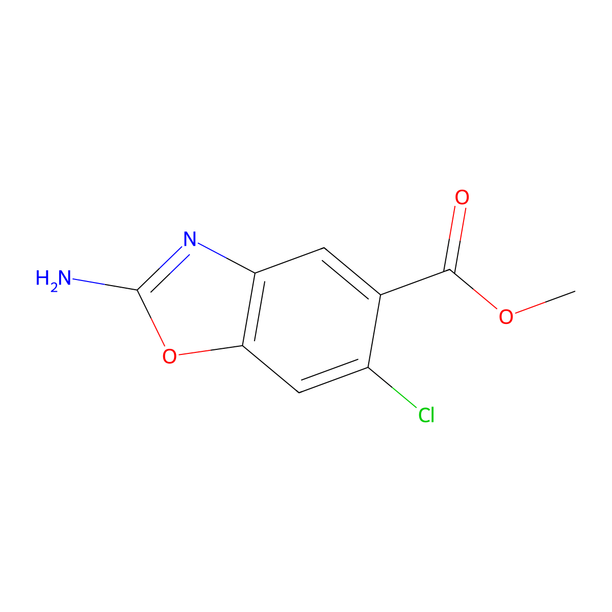 Methyl 2-amino-6-chloro-1,3-benzoxazole-5-carboxylate molecular structure, CAS 1820704-00-4