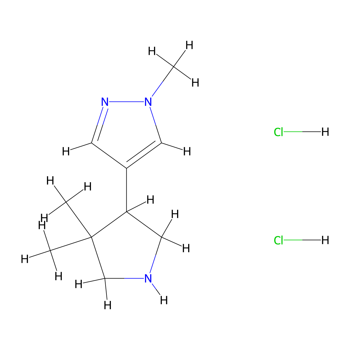 4-(4,4-dimethylpyrrolidin-3-yl)-1-methyl-1H-pyrazole dihydrochloride molecular structure, CAS 1820704-38-8
