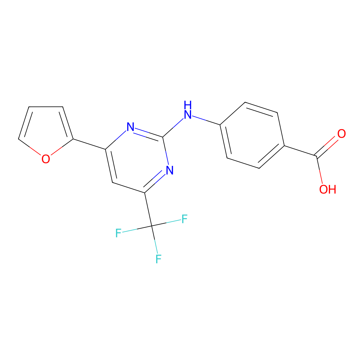 N-[6-(2-Furyl)-4-(trifluoromethyl)pyrimidin-2-yl]-4-aminobenzoic acid molecular structure, CAS 1820705-06-3