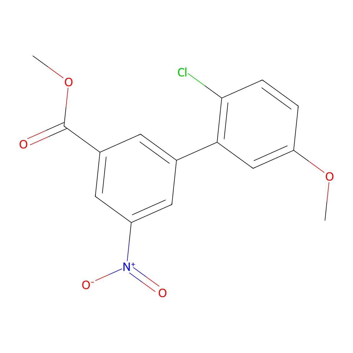 Methyl 3-(2-chloro-5-methoxyphenyl)-5-nitrobenzoate molecular structure, CAS 1820705-15-4