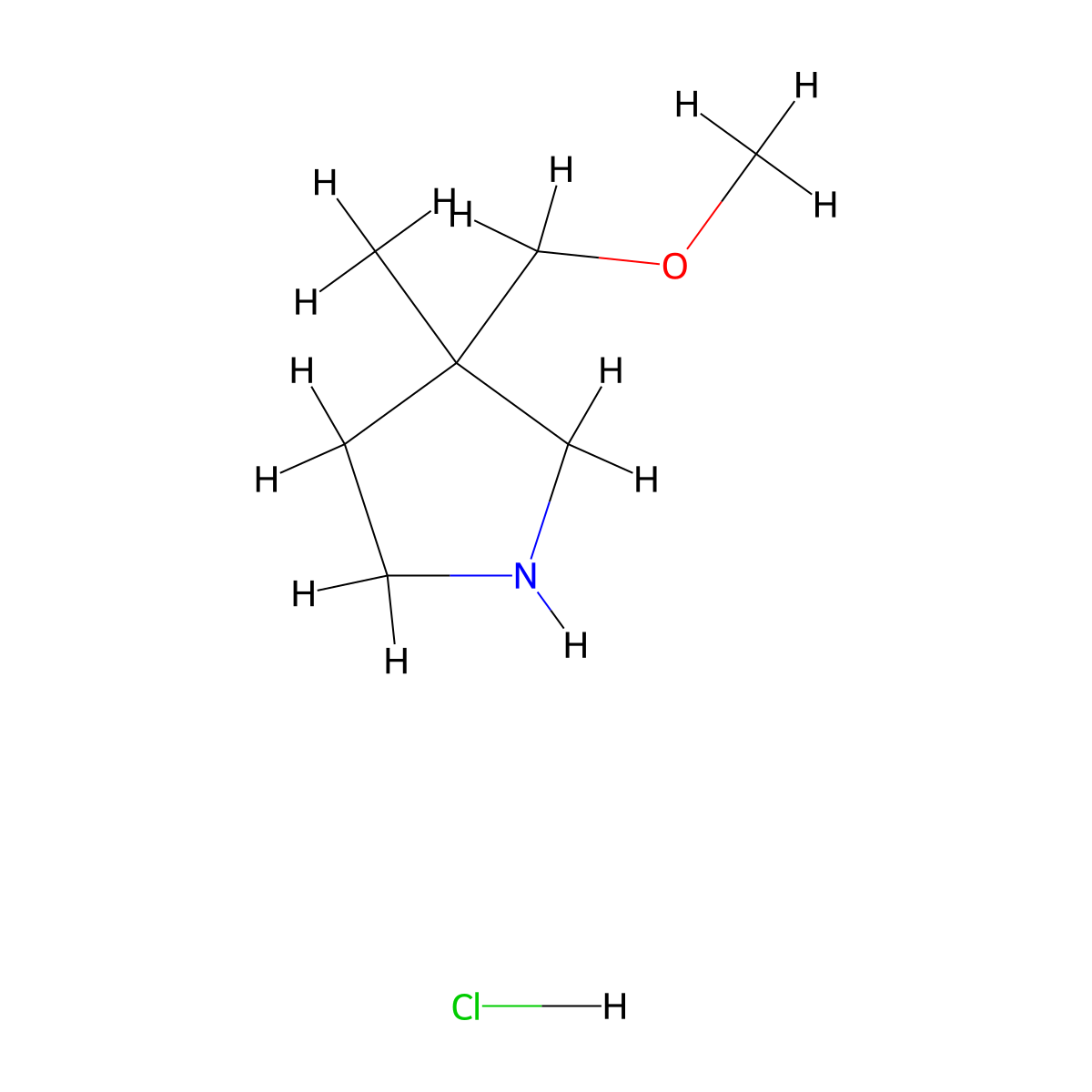 3-(Methoxymethyl)-3-methylpyrrolidine hydrochloride molecular structure, CAS 1820705-20-1