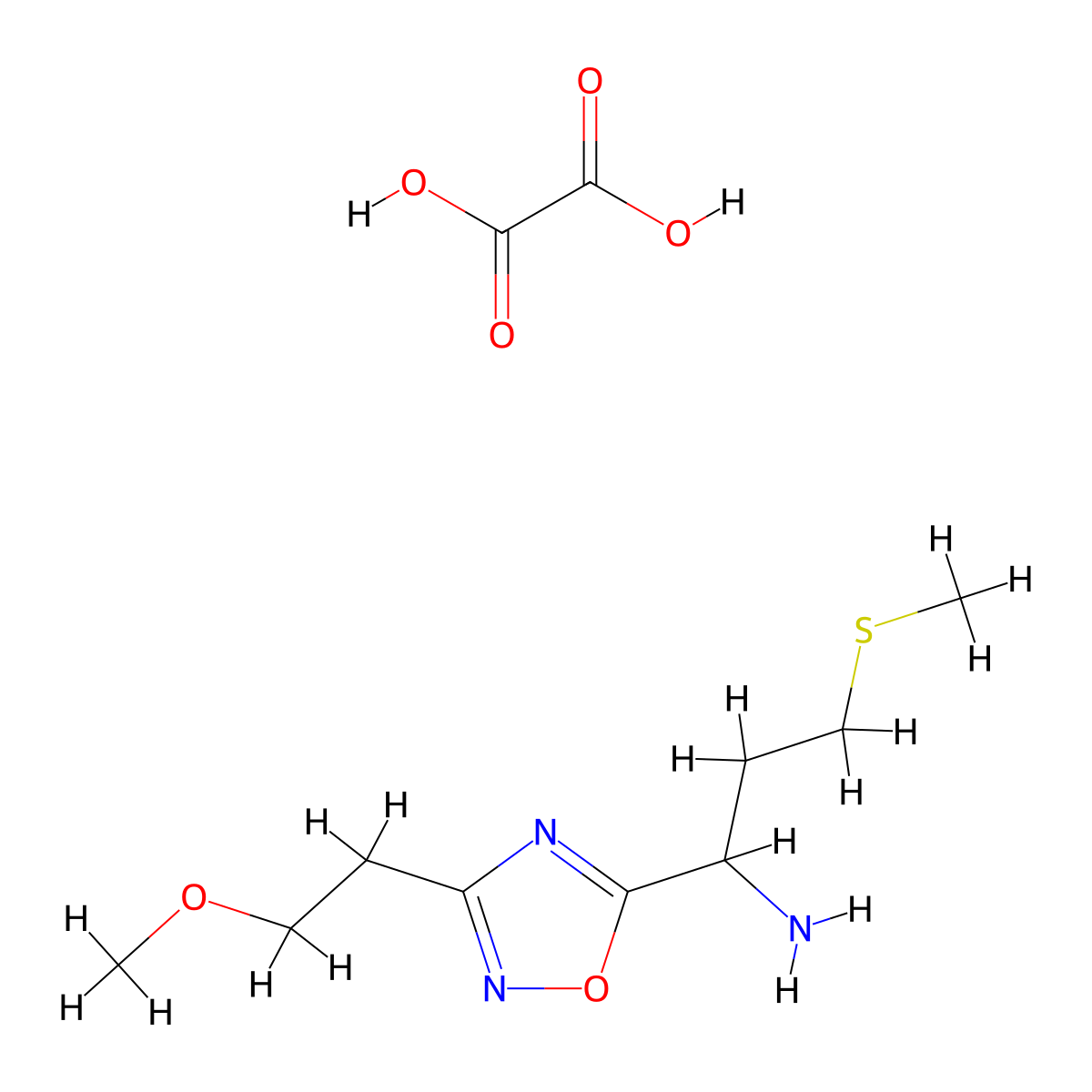 1-(3-(2-Methoxyethyl)-1,2,4-oxadiazol-5-yl)-3-(methylthio)propan-1-amine oxalate molecular structure, CAS 1820705-96-1