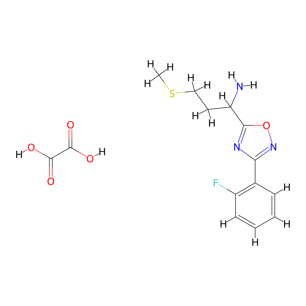 1-(3-(2-Fluorophenyl)-1,2,4-oxadiazol-5-yl)-3-(methylthio)propan-1-amine oxalate molecular structure, CAS 1820705-98-3