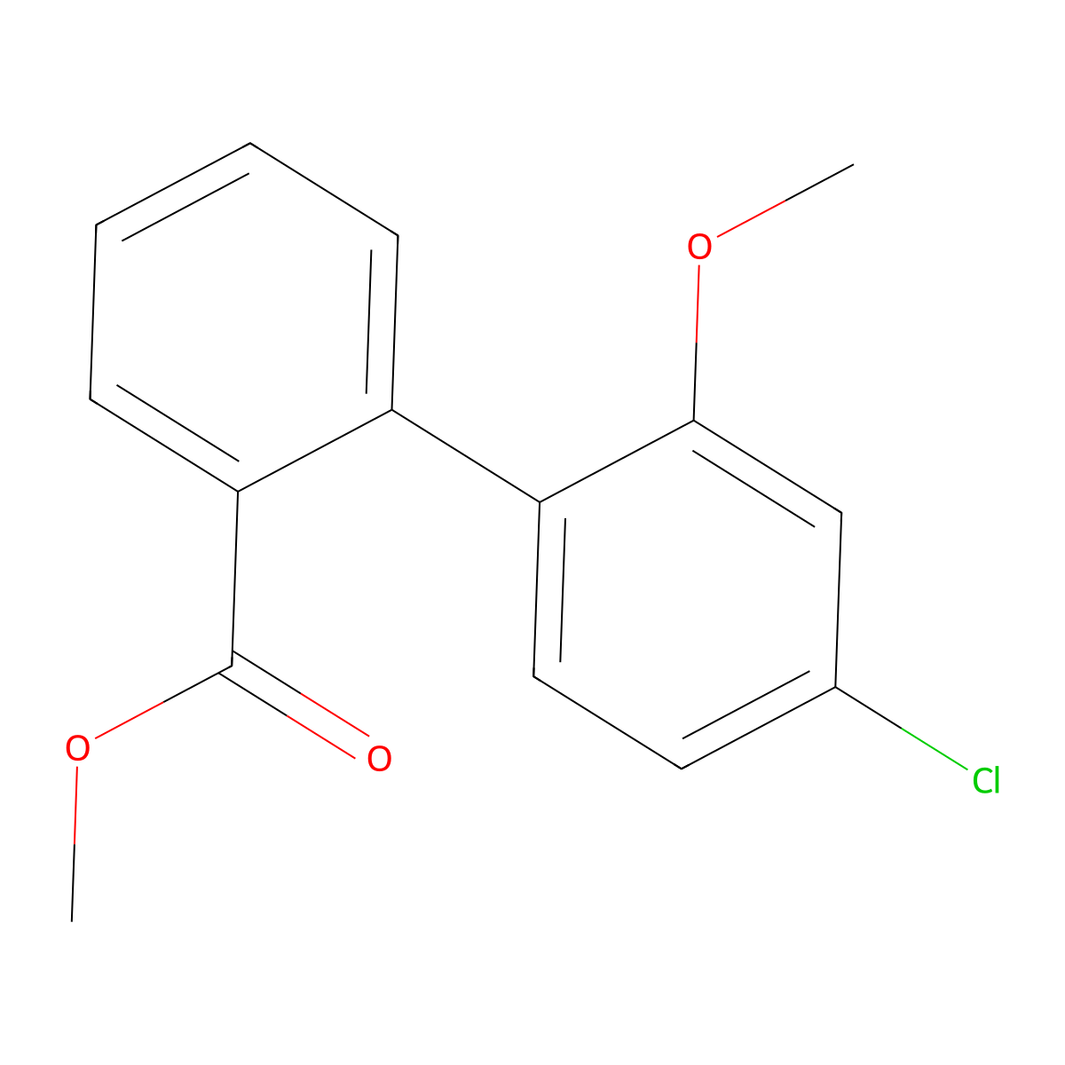 Methyl 2-(4-chloro-2-methoxyphenyl)benzoate molecular structure, CAS 1820706-55-5