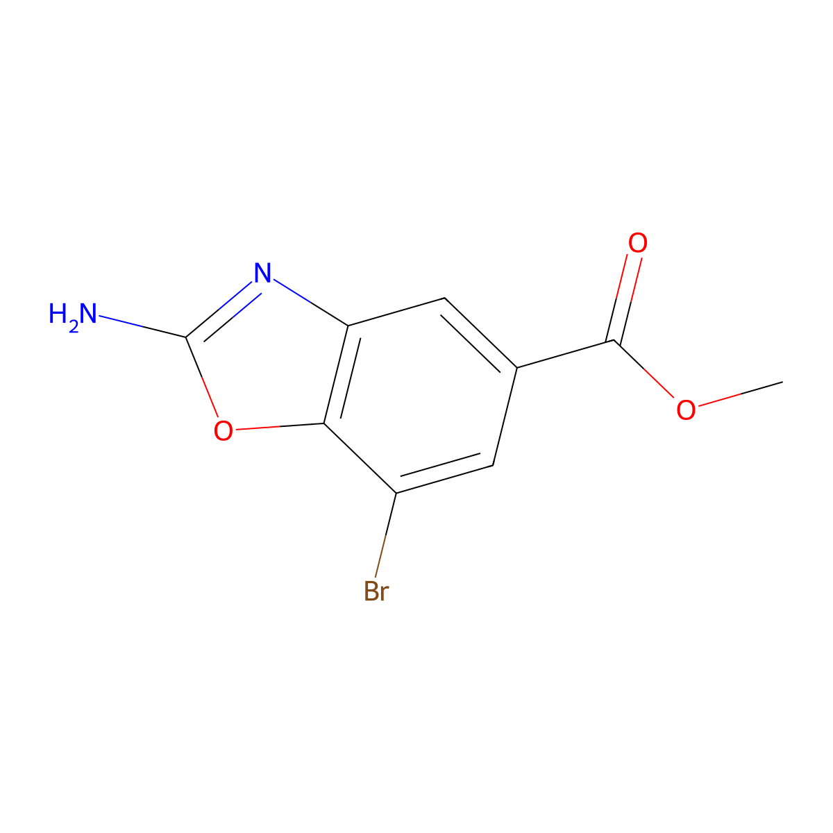 Methyl 2-amino-7-bromo-1,3-benzoxazole-5-carboxylate molecular structure, CAS 1820706-65-7