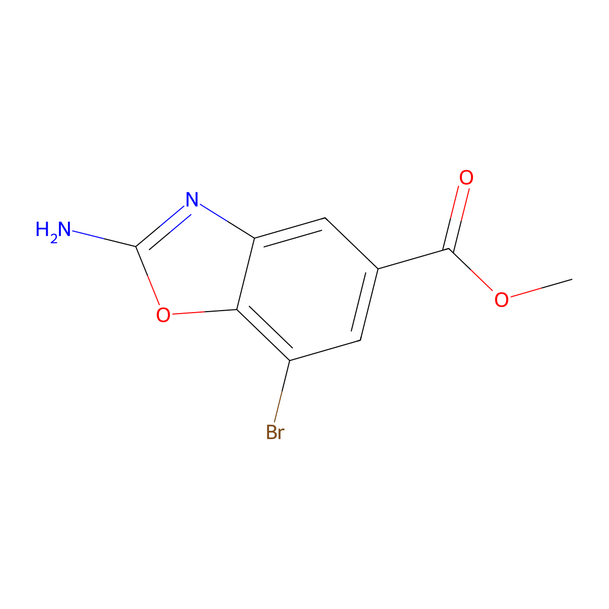 Methyl 2-amino-7-bromo-1,3-benzoxazole-5-carboxylate molecular structure, CAS 1820706-65-7