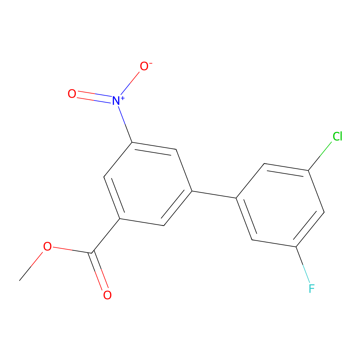 Methyl 3-(3-chloro-5-fluorophenyl)-5-nitrobenzoate molecular structure, CAS 1820706-77-1