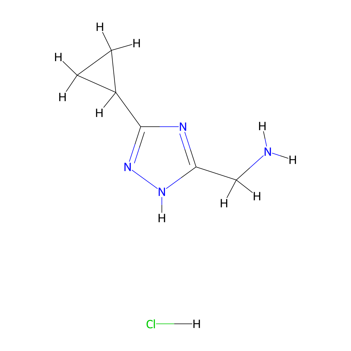 (3-cyclopropyl-1H-1,2,4-triazol-5-yl)methanamine hydrochloride molecular structure, CAS 1820707-11-6