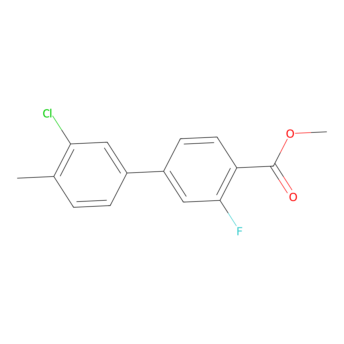 Methyl 4-(3-chloro-4-methylphenyl)-2-fluorobenzoate molecular structure, CAS 1820707-70-7