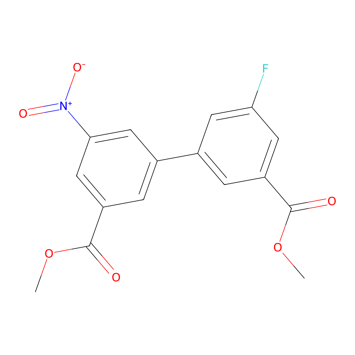 Methyl 3-[3-fluoro-5-(methoxycarbonyl)phenyl]-5-nitrobenzoate molecular structure, CAS 1820711-32-7