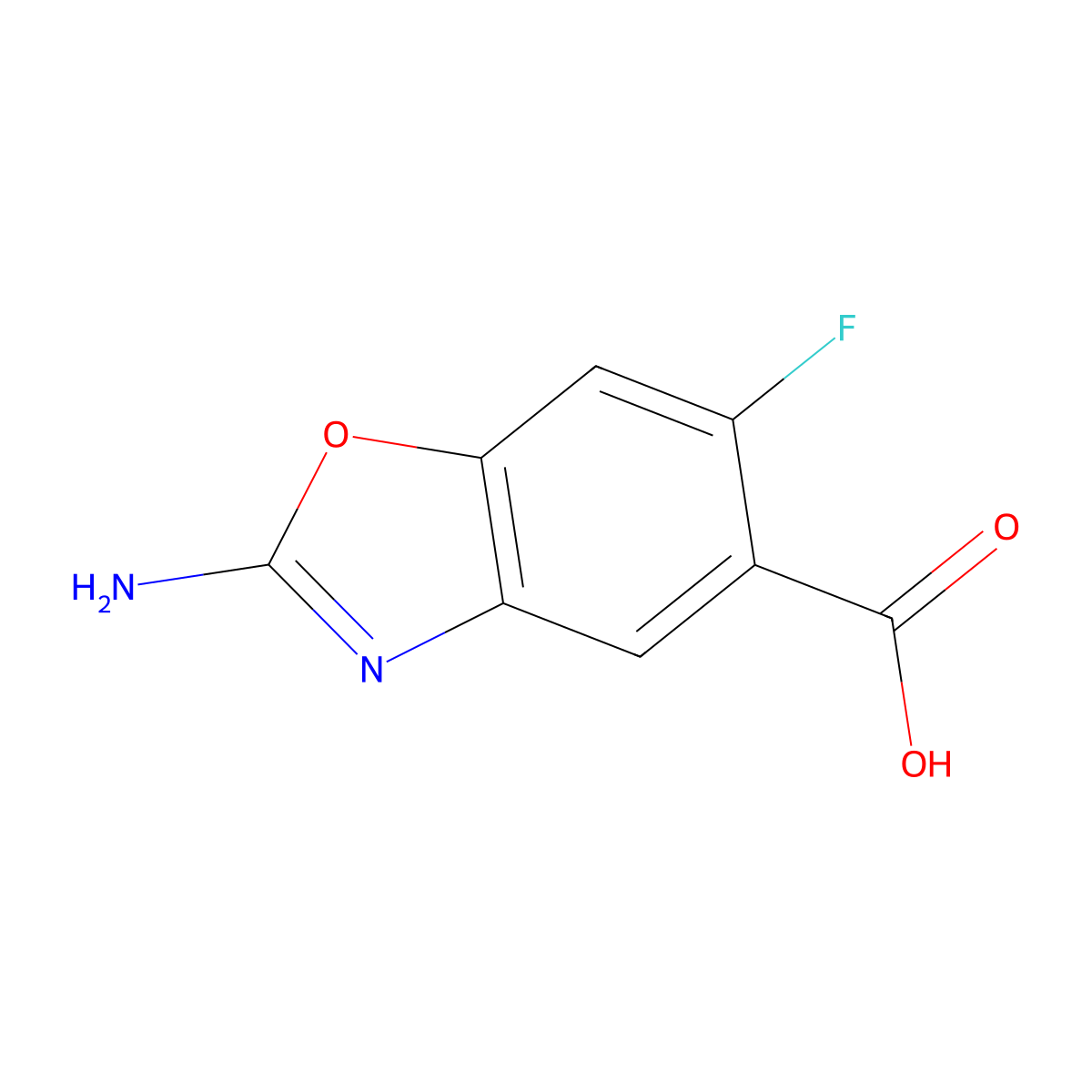 2-Amino-6-fluoro-1,3-benzoxazole-5-carboxylic acid molecular structure, CAS 1820711-74-7