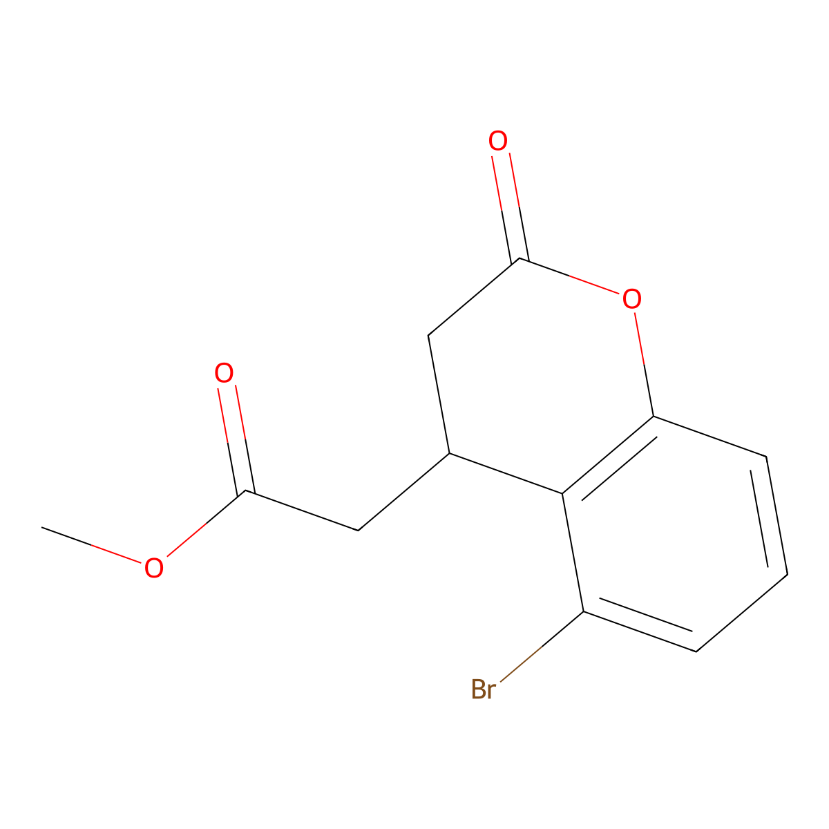 Methyl 2-(5-bromo-2-oxo-3,4-dihydro-1-benzopyran-4-YL)acetate molecular structure, CAS 1820711-99-6