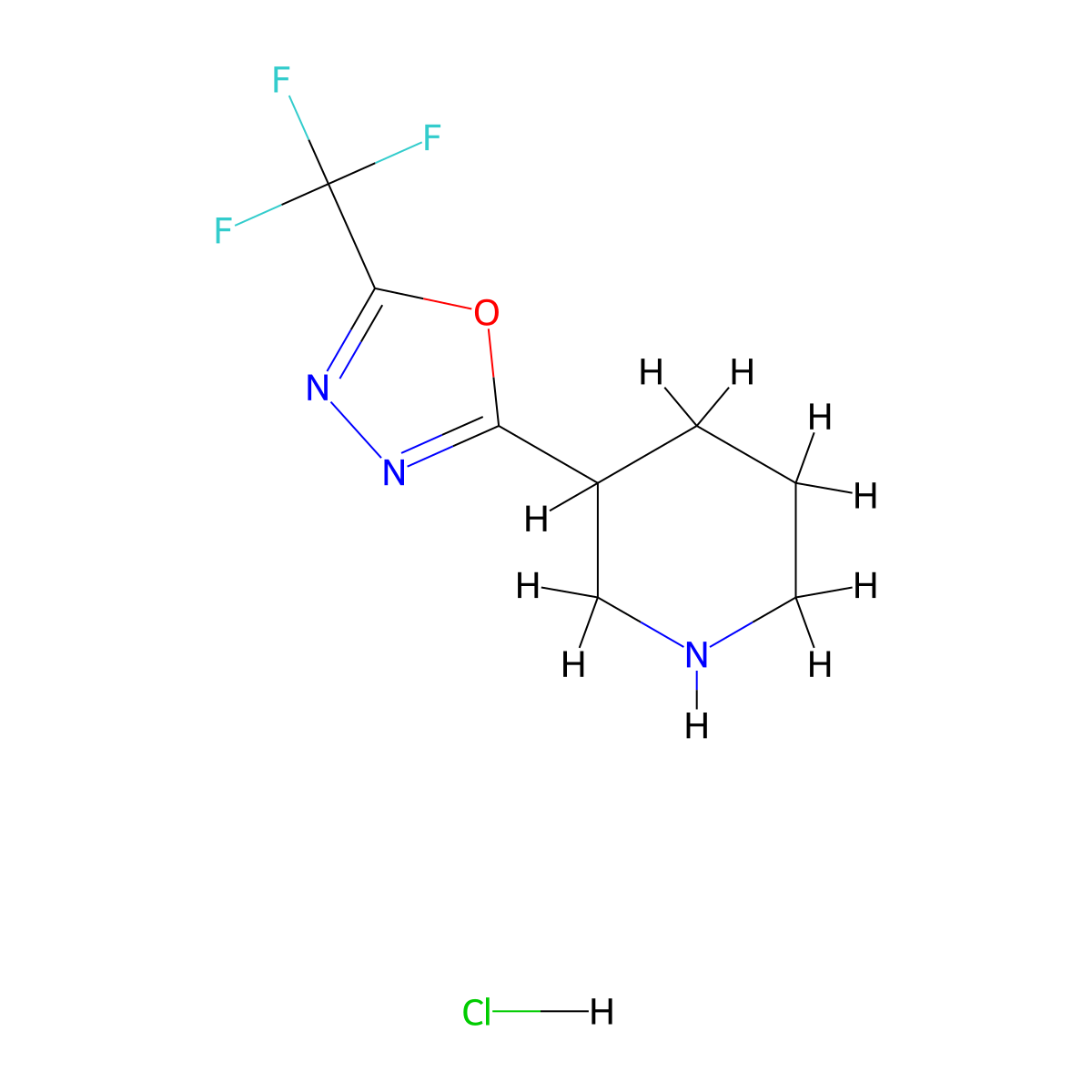 2-(Piperidin-3-yl)-5-(trifluoromethyl)-1,3,4-oxadiazole hydrochloride molecular structure, CAS 1820712-33-1