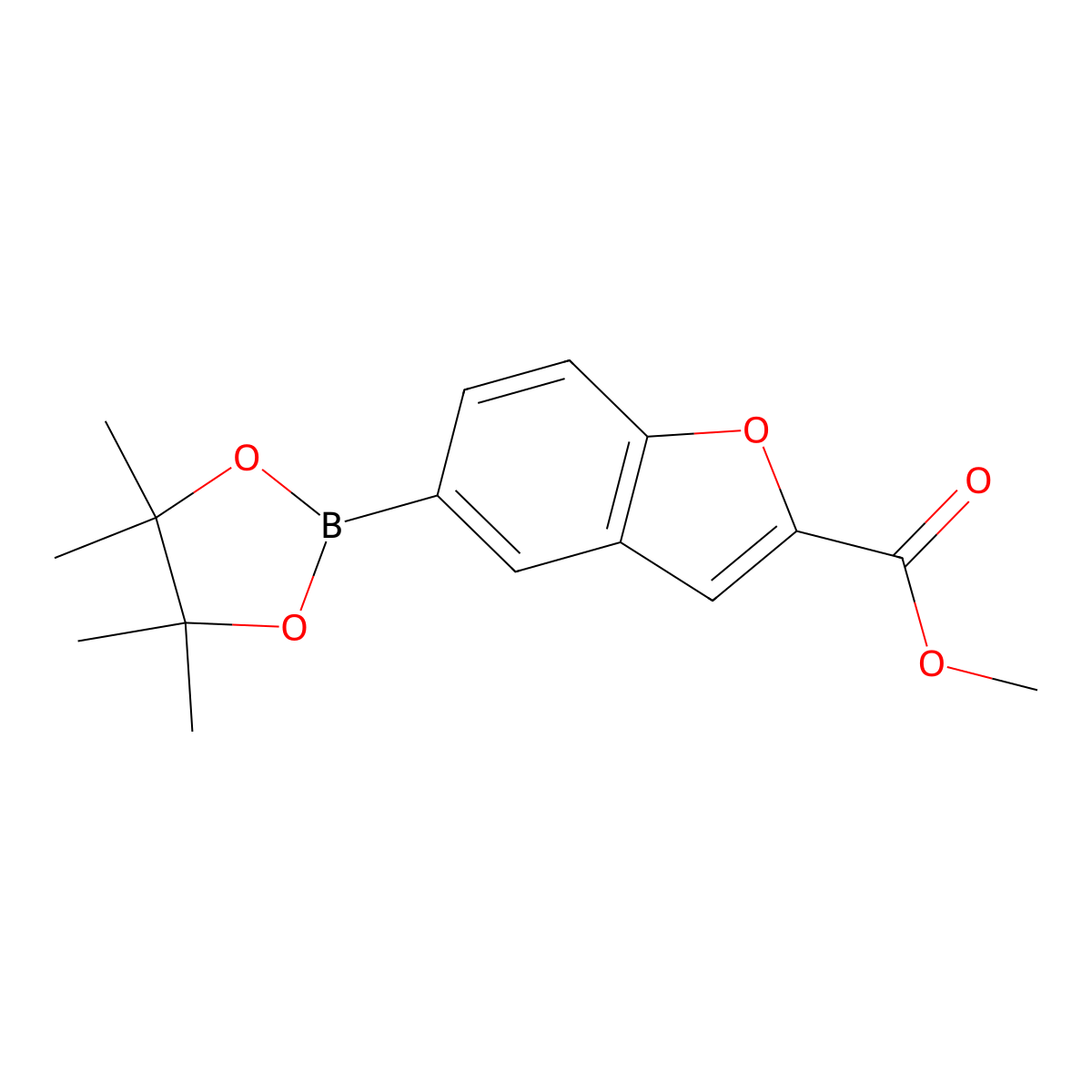 MEthyl 5-(tetramethyl-1,3,2-dioxaborolan-2-yl)-1-benzofuran-2-carboxylate molecular structure, CAS 1820715-36-3