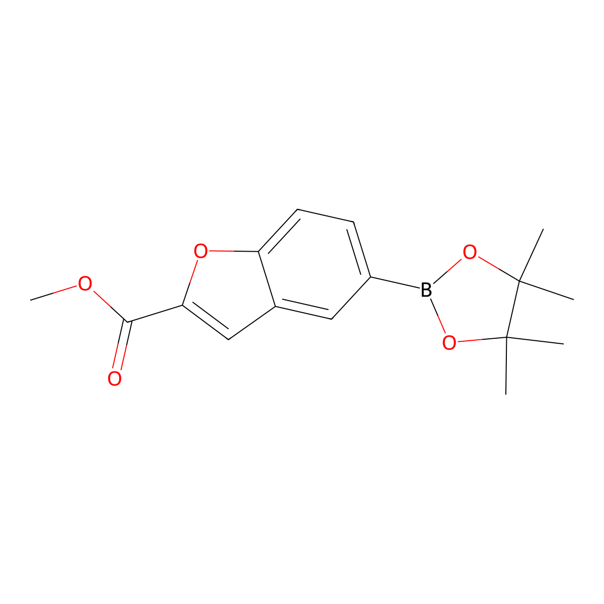 MEthyl 5-(tetramethyl-1,3,2-dioxaborolan-2-yl)-1-benzofuran-2-carboxylate molecular structure, CAS 1820715-36-3