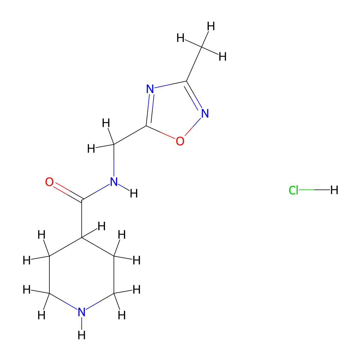 N-[(3-methyl-1,2,4-oxadiazol-5-yl)methyl]piperidine-4-carboxamide hydrochloride molecular structure, CAS 1820717-19-8