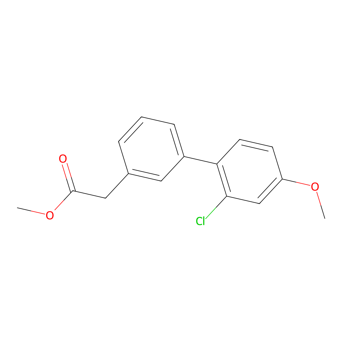 Methyl 2-[3-(2-chloro-4-methoxyphenyl)phenyl]acetate molecular structure, CAS 1820717-68-7