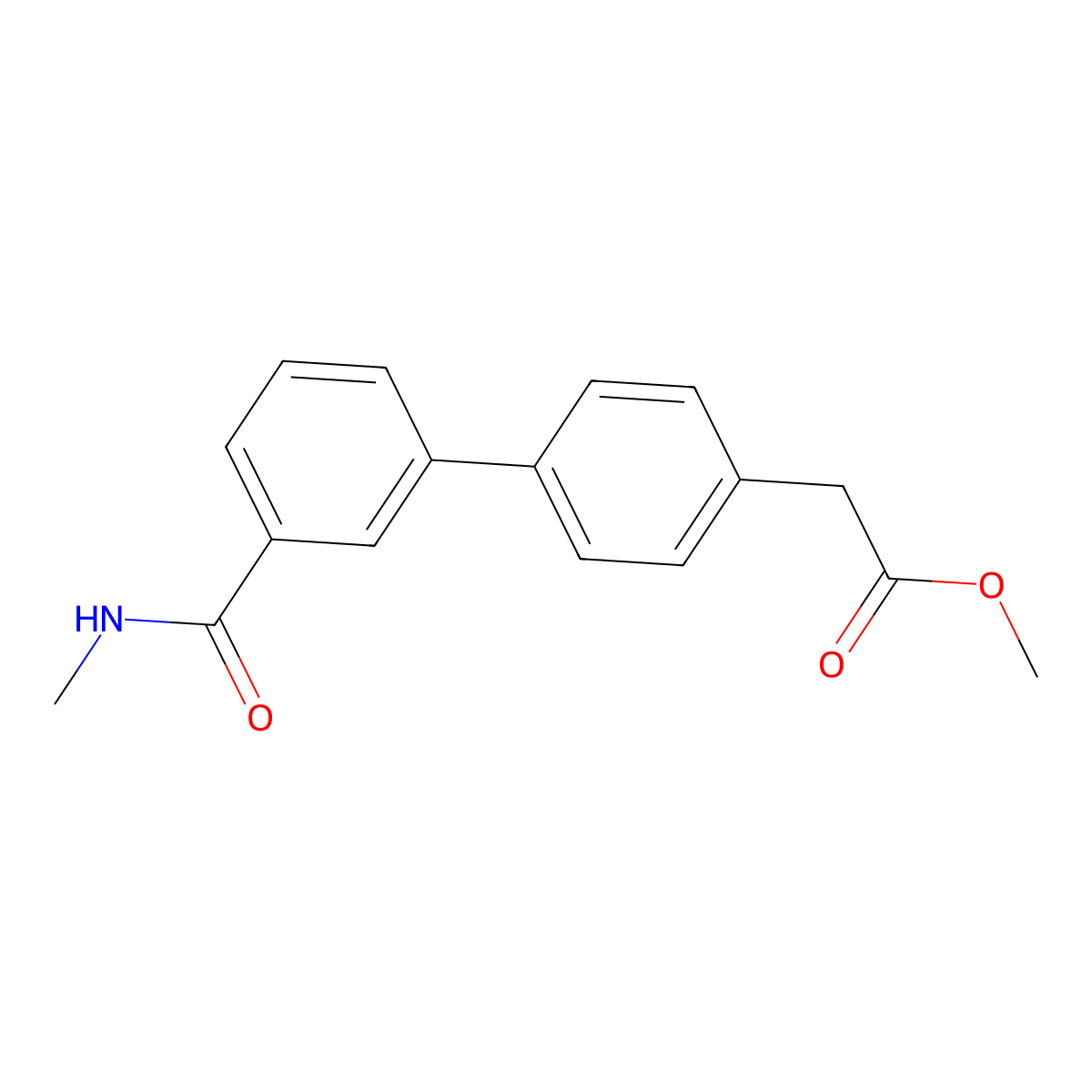 Methyl 2-{4-[3-(methylcarbamoyl)phenyl]phenyl}acetate molecular structure, CAS 1820718-00-0
