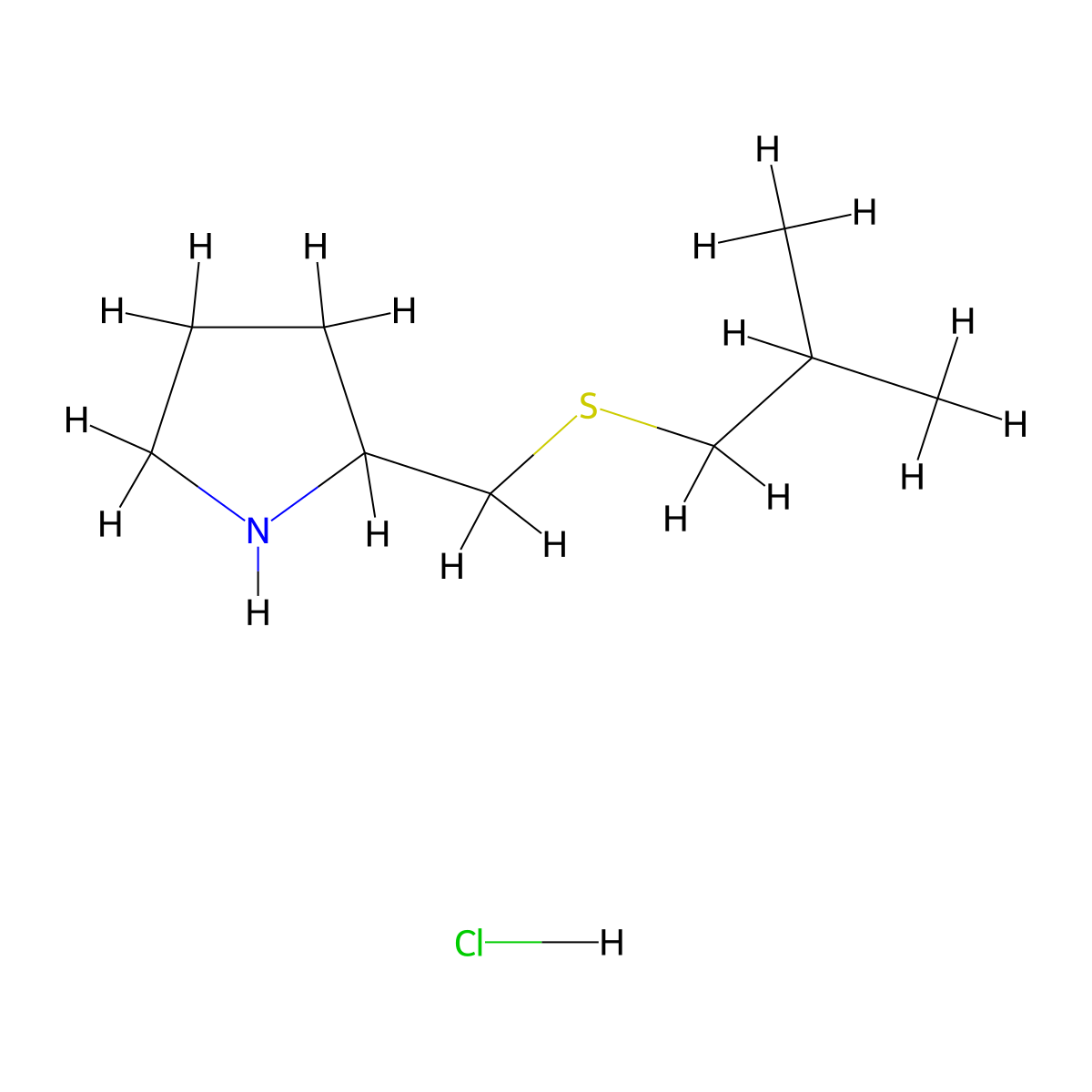 2-{[(2-Methylpropyl)sulfanyl]methyl}pyrrolidine hydrochloride molecular structure, CAS 1820718-39-5