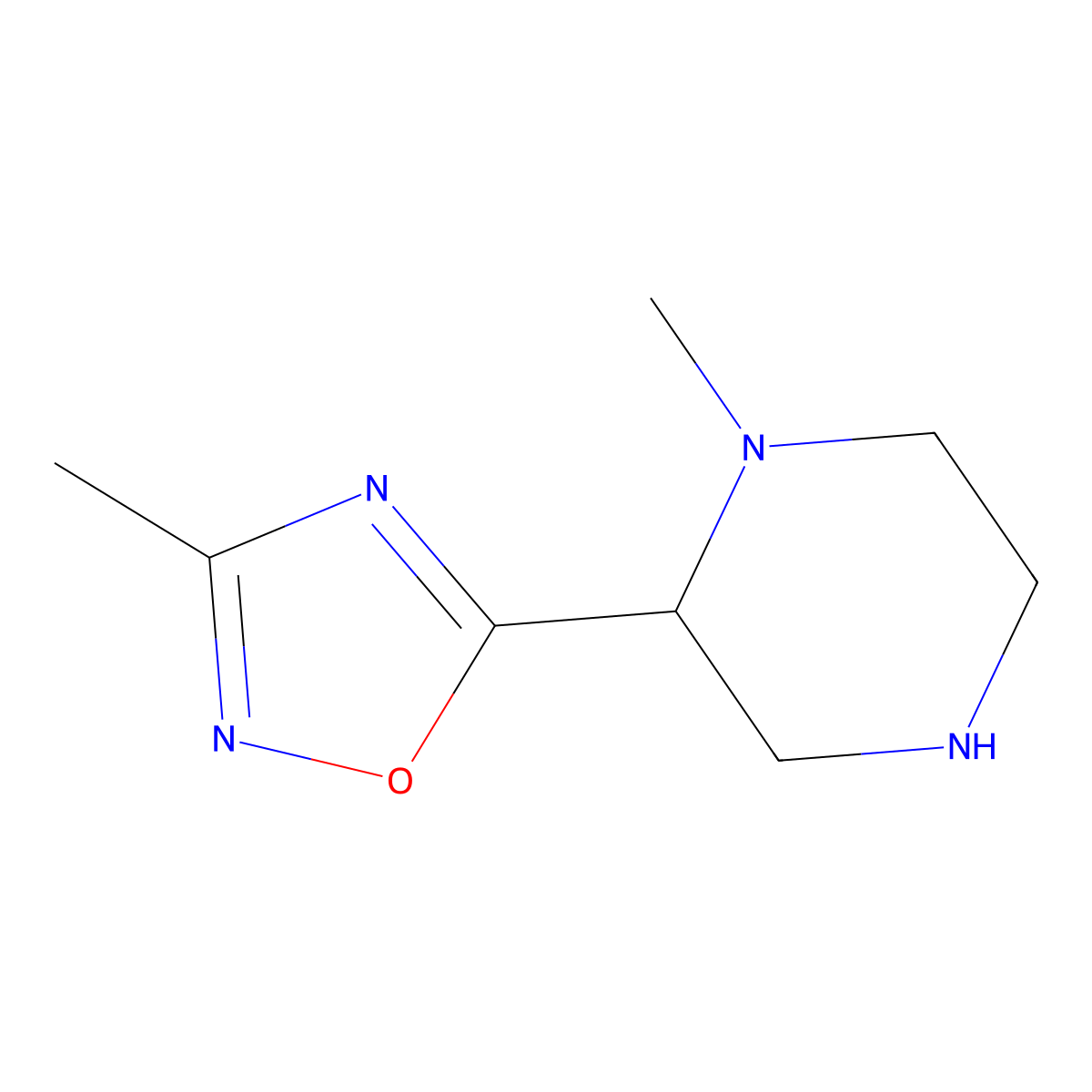 1-Methyl-2-(3-methyl-1,2,4-oxadiazol-5-yl)piperazine molecular structure, CAS 1820718-71-5