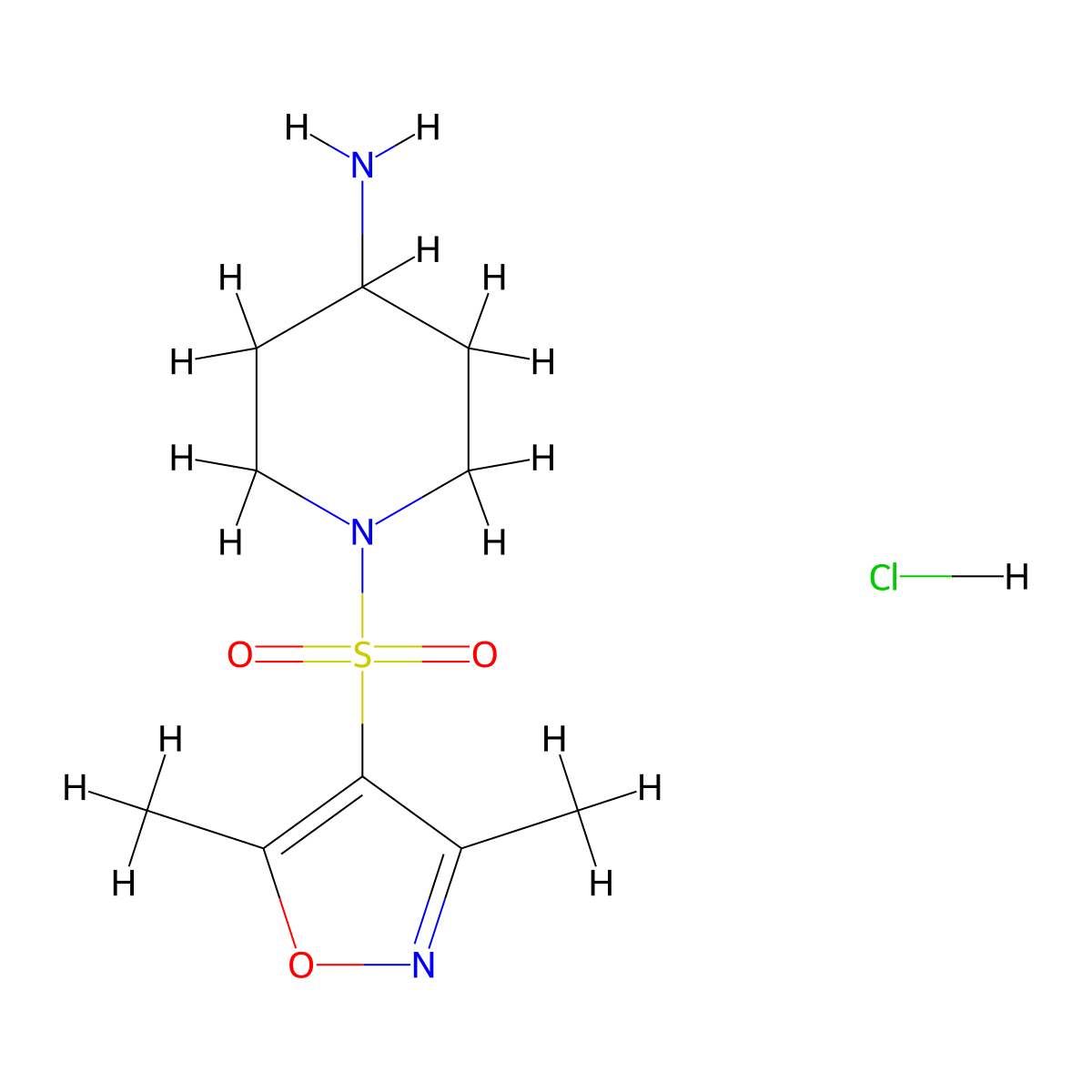 1-[(Dimethyl-1,2-oxazol-4-yl)sulfonyl]piperidin-4-amine hydrochloride molecular structure, CAS 1820734-50-6