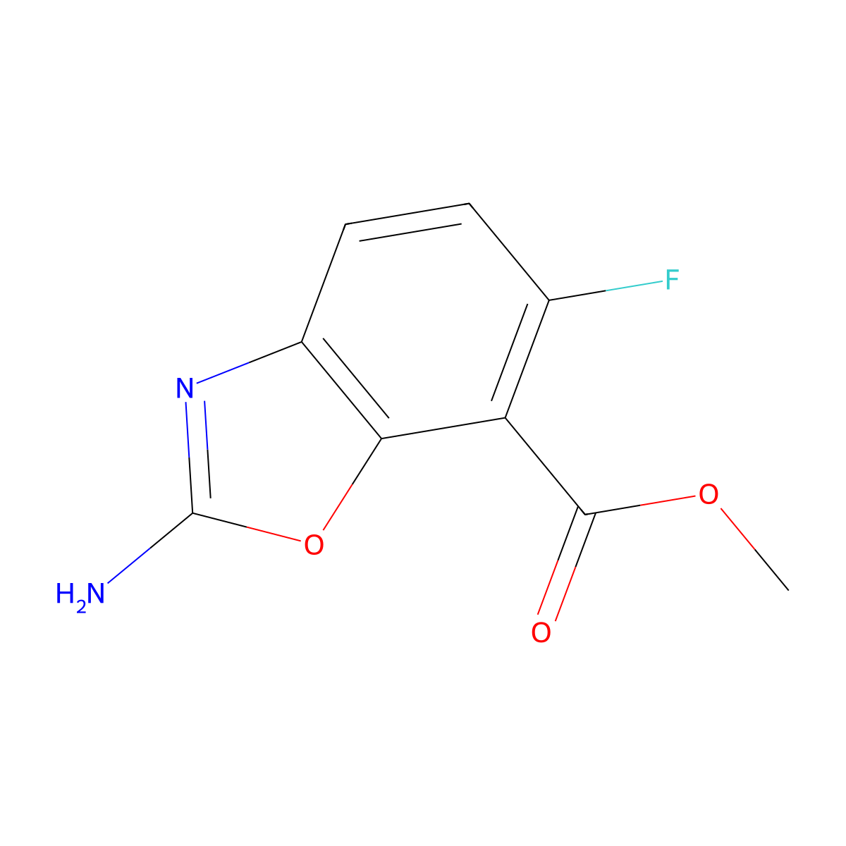 Methyl 2-amino-6-fluoro-1,3-benzoxazole-7-carboxylate molecular structure, CAS 1820734-63-1