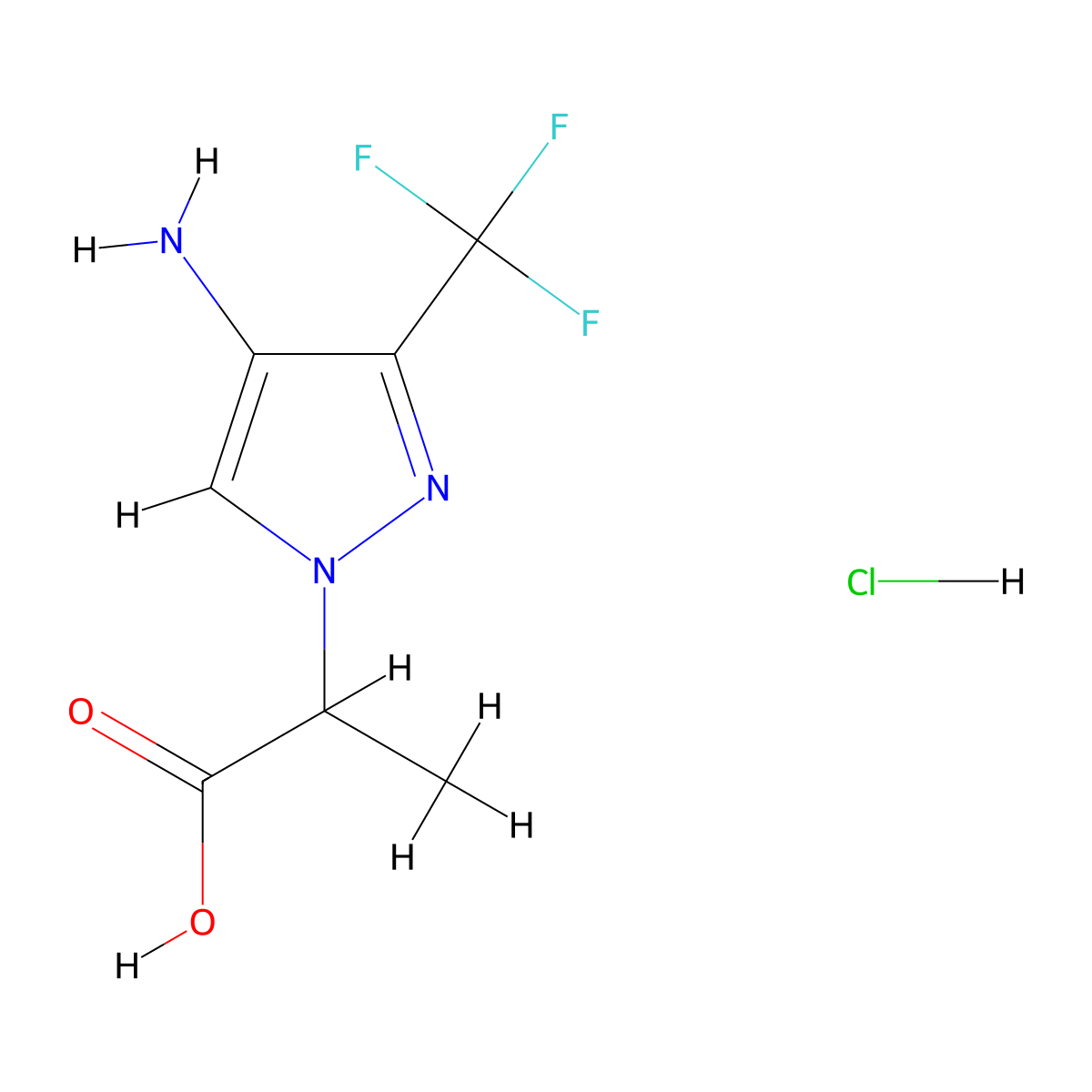 2-[4-Amino-3-(trifluoromethyl)-1H-pyrazol-1-yl]propanoic acid hydrochloride molecular structure, CAS 1820735-24-7