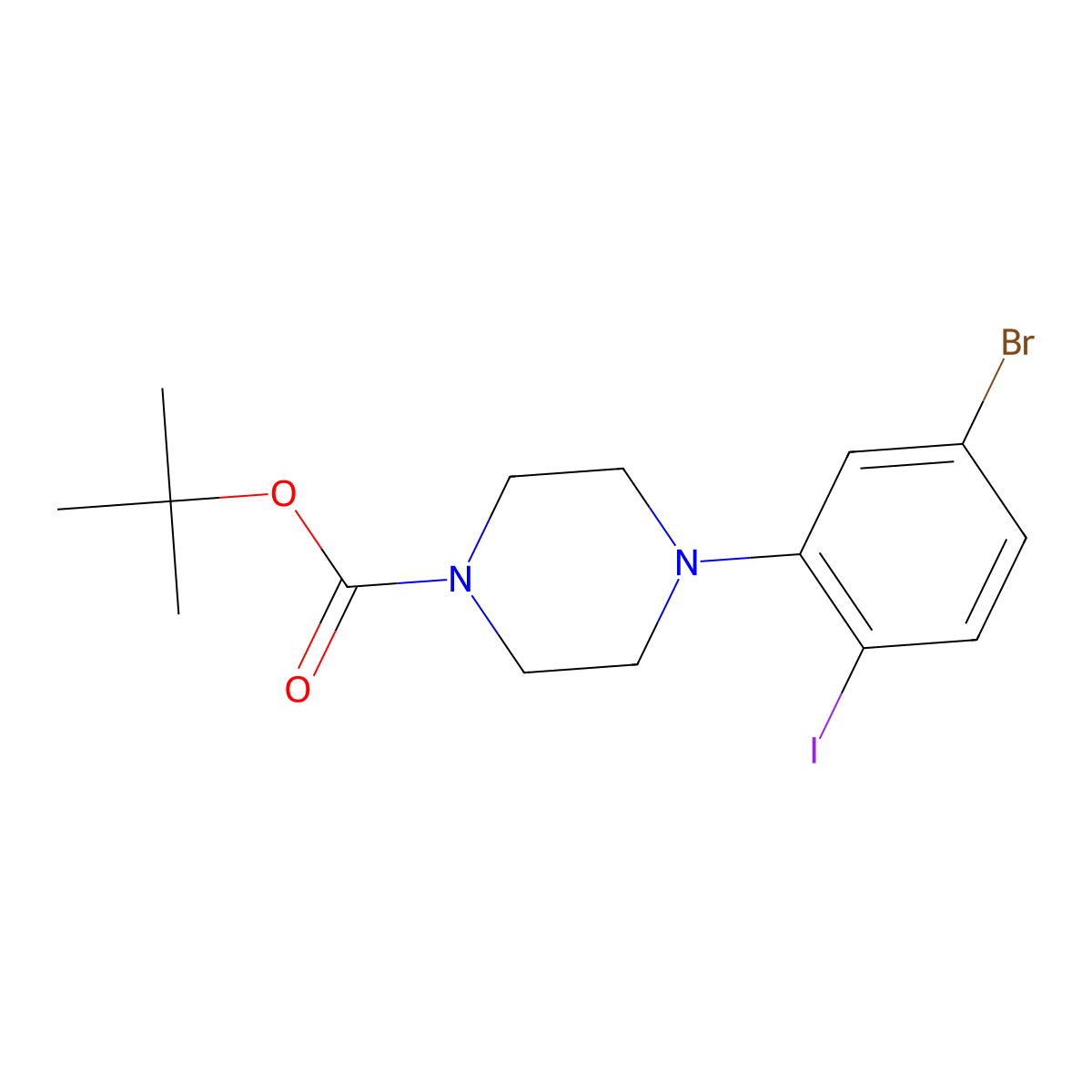 Tert-butyl 4-(5-bromo-2-iodophenyl)piperazine-1-carboxylate molecular structure, CAS 1820735-42-9