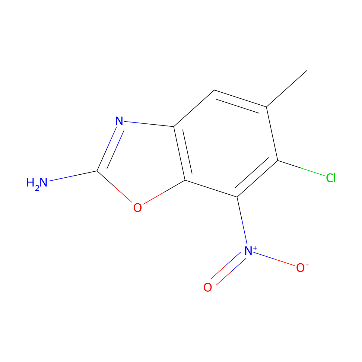 6-Chloro-5-methyl-7-nitro-1,3-benzoxazol-2-amine molecular structure, CAS 1820735-45-2