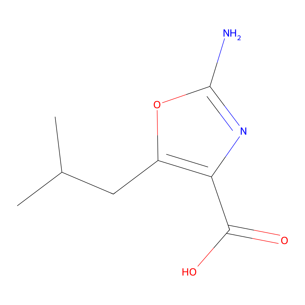 2-Amino-5-(2-methylpropyl)-1,3-oxazole-4-carboxylic acid molecular structure, CAS 1820735-48-5