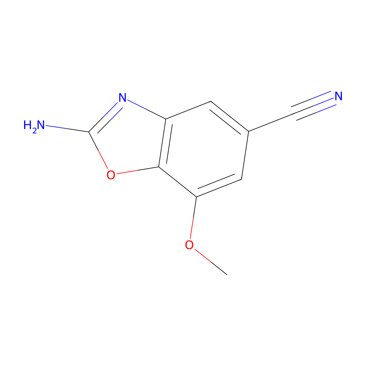 2-Amino-7-methoxy-1,3-benzoxazole-5-carbonitrile molecular structure, CAS 1820735-51-0
