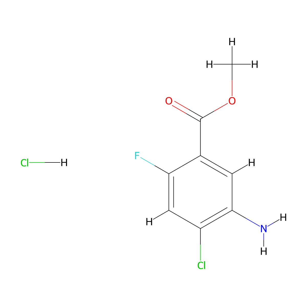 Methyl 5-amino-4-chloro-2-fluorobenzoate hydrochloride molecular structure, CAS 1820740-71-3