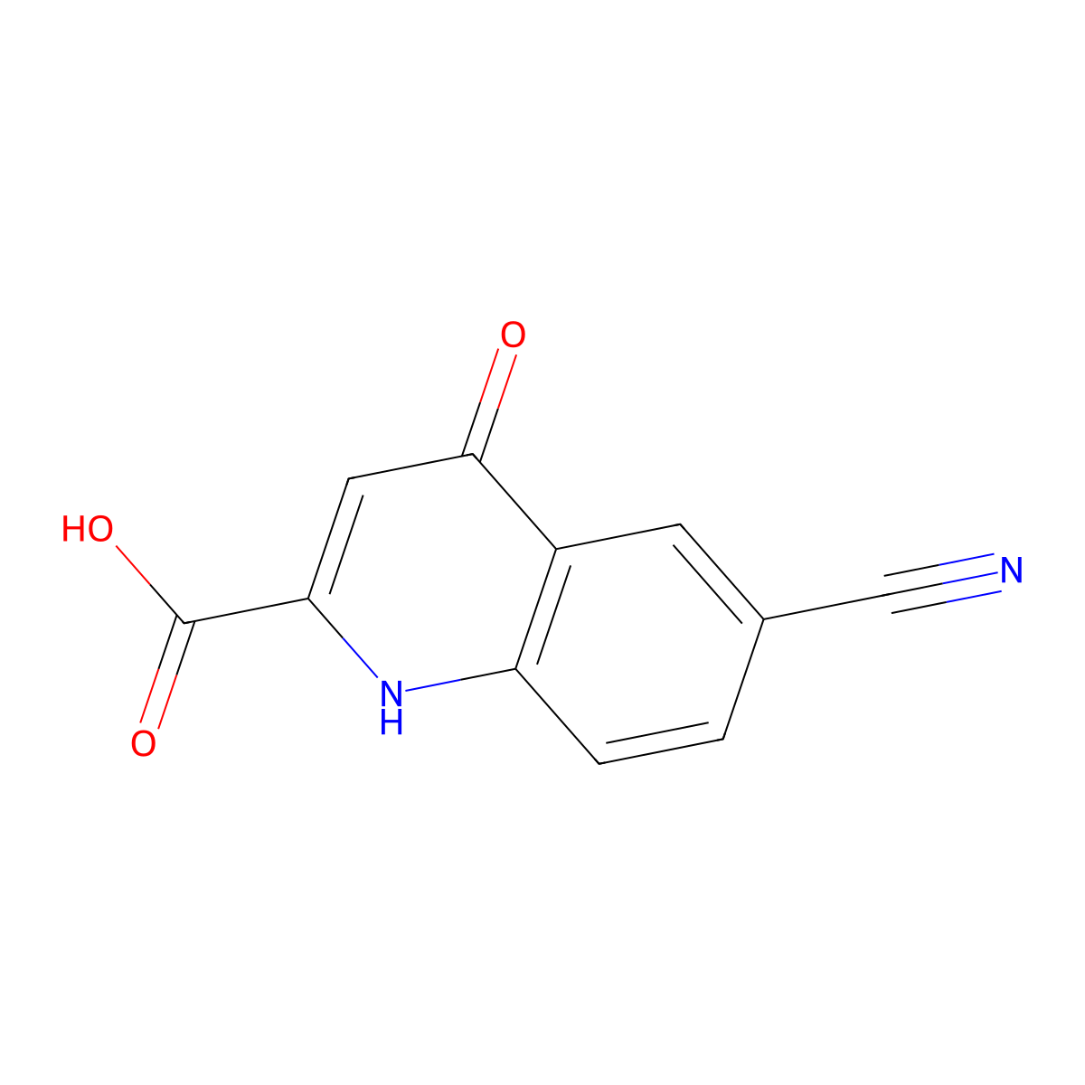 6-Cyano-4-hydroxy-quinoline-2-carboxylic acid molecular structure, CAS 1820741-37-4