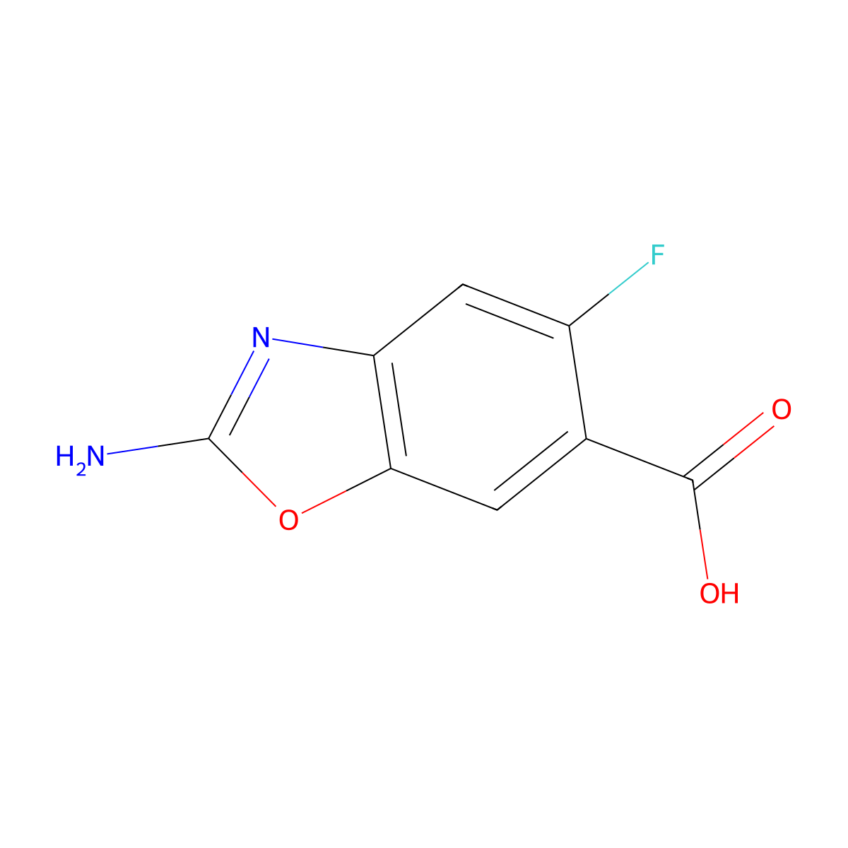 2-Amino-5-fluoro-1,3-benzoxazole-6-carboxylic acid molecular structure, CAS 1820741-46-5