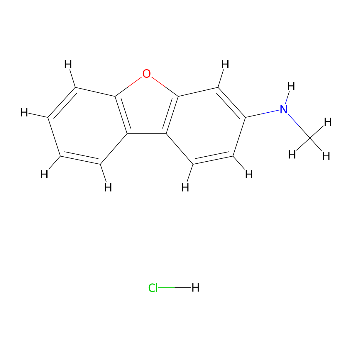 N-methyl-8-oxatricyclo[7.4.0.0,2,7]trideca-1(9),2(7),3,5,10,12-hexaen-5-amine hydrochloride molecular structure, CAS 1820747-37-2