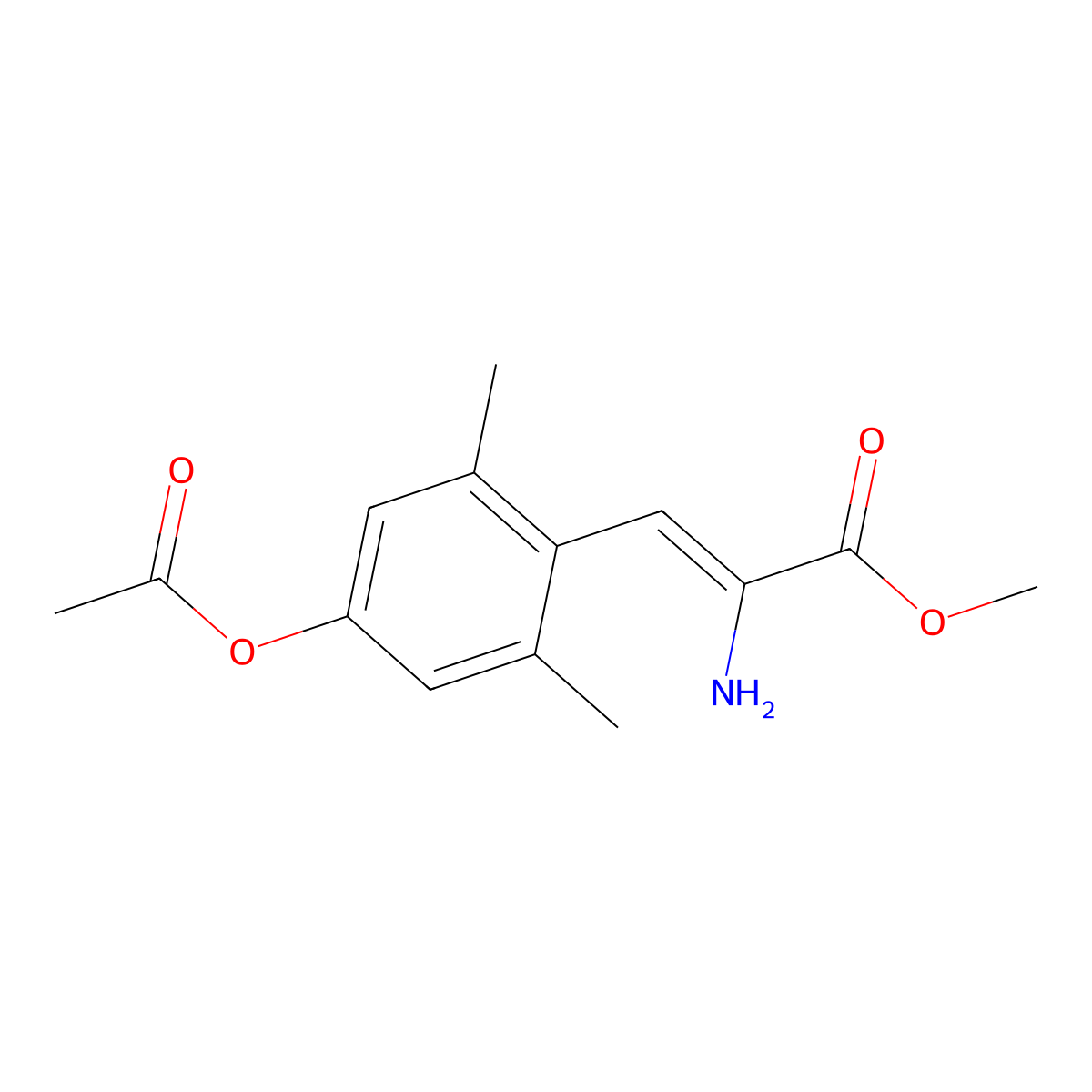 Methyl 3-(4-acetyloxy-2,6-dimethylphenyl)-2-aminoprop-2-enoate molecular structure, CAS 1820748-77-3