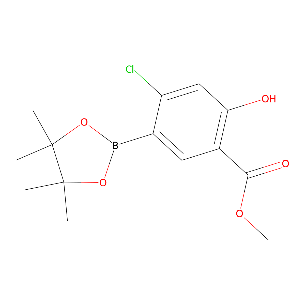 Methyl 4-chloro-2-hydroxy-5-(tetramethyl-1,3,2-dioxaborolan-2-yl)benzoate molecular structure, CAS 1820813-94-2