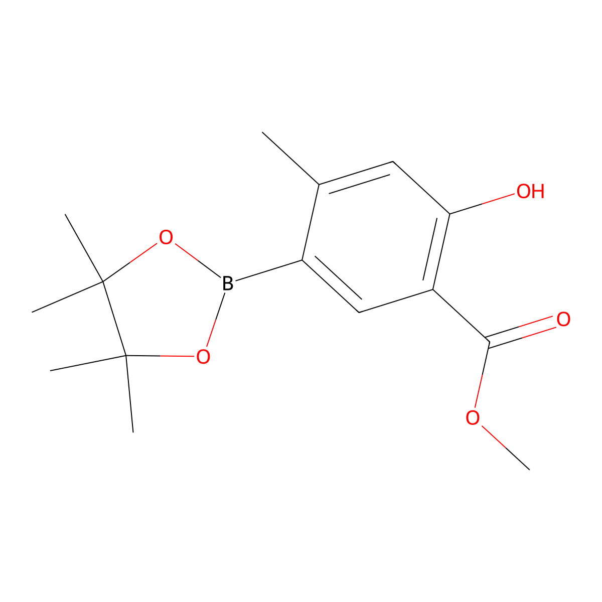 Methyl 2-hydroxy-4-methyl-5-(4,4,5,5-tetramethyl-1,3,2-dioxaborolan-2-yl)benzoate molecular structure, CAS 1820814-04-7