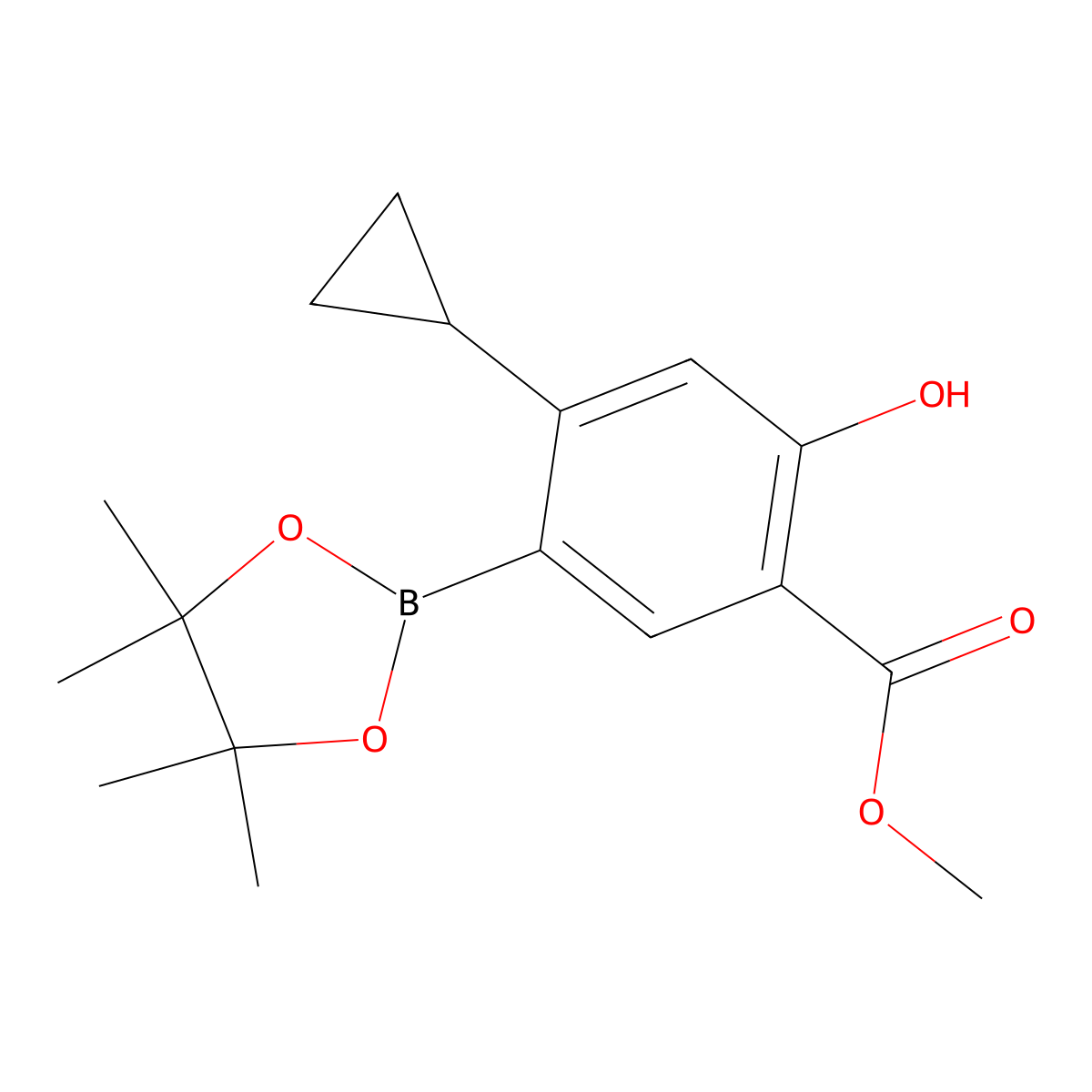 Methyl 4-cyclopropyl-2-hydroxy-5-(4,4,5,5-tetramethyl-1,3,2-dioxaborolan-2-yl)benzoate molecular structure, CAS 1820814-21-8